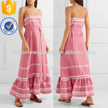 Pink Rickrack Aparado Linen Maxi Vestido OEM / ODM Fabricação Atacado Moda Feminina Vestuário (TA7121D)